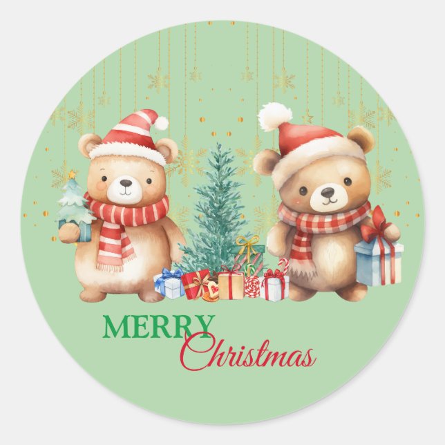 Adesivo Papais noeis do Urso Verde Vermelho Feliz Festa de (Frente)