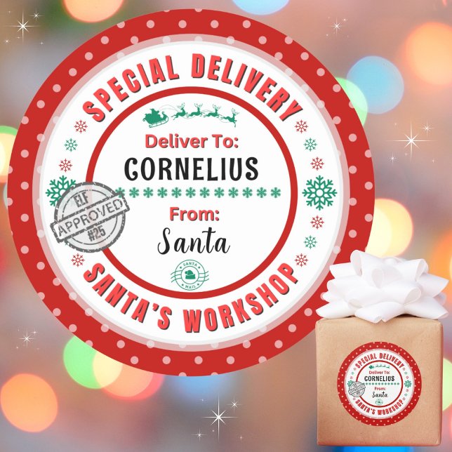 Adesivo Papais noeis especiais de entrega para rótulo verd (Personalize with a name. Recommend 3", matte, if you choose to write in names. Avail in many colors.)