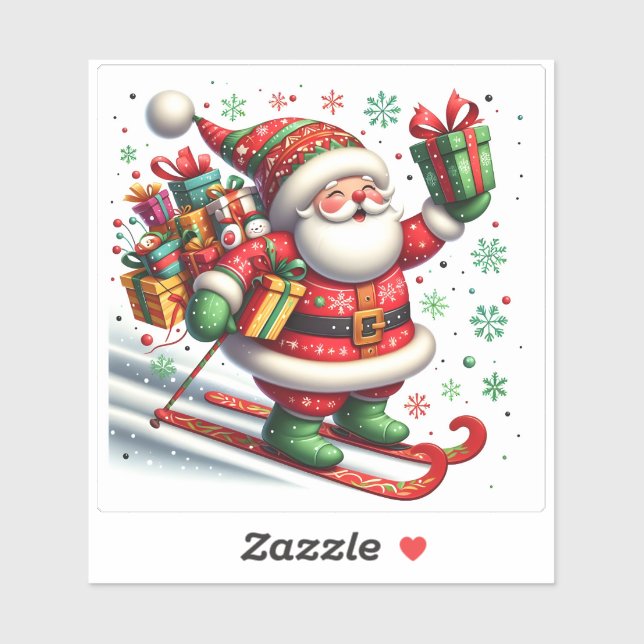 Adesivo Papais noeis esquiando ao fornecer presentes (Folha)