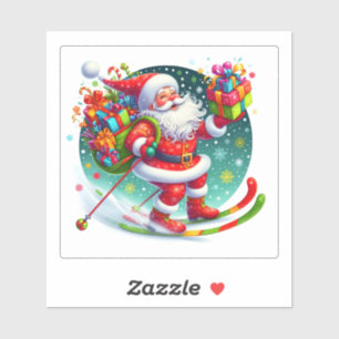 Adesivo Papais noeis esquiando em uma Terra Maravilha de i