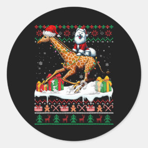 Adesivo Papais noeis Samoyed Riding Giraffe Christmas Swea