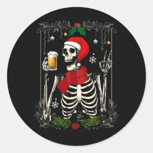 Adesivo Papais noeis Skeleton Bebendo Beer Retro Feliz Nat