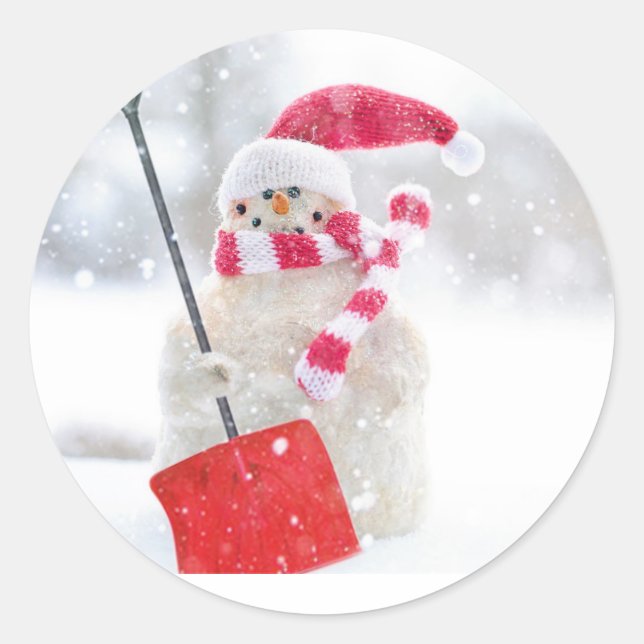 Adesivo Papais noeis Snowman com Red Shovel (Frente)