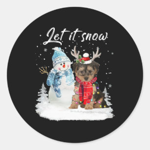 Adesivo Papais noeis Yorkipoo Cão Natal Snowman Xmas Pajam