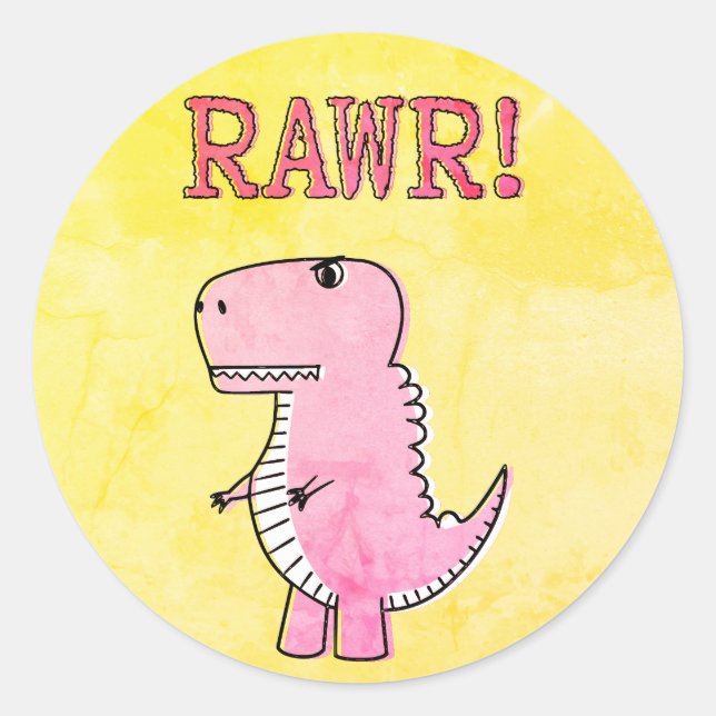 Adesivo Papel Antigo T-Rex De Cartografia Rosa, Bonito E Z (Frente)