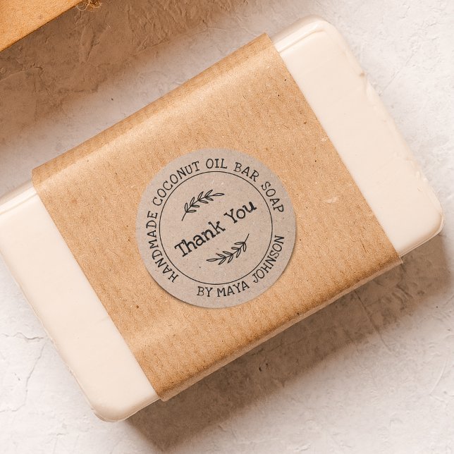 Adesivo Papel Artesanal Rústico Obrigado (Rustic Kraft Paper Handmade Thank You Classic Round Sticker)