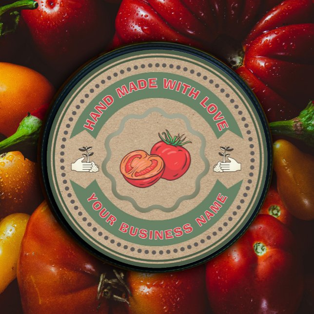Adesivo Papel Craft de Molho de Tomate Caseiro Rústico (Rustic Homemade Tomato Sauce Craft Paper Classic Round Sticker. #craftpaperlabel #kraftpapersticker)