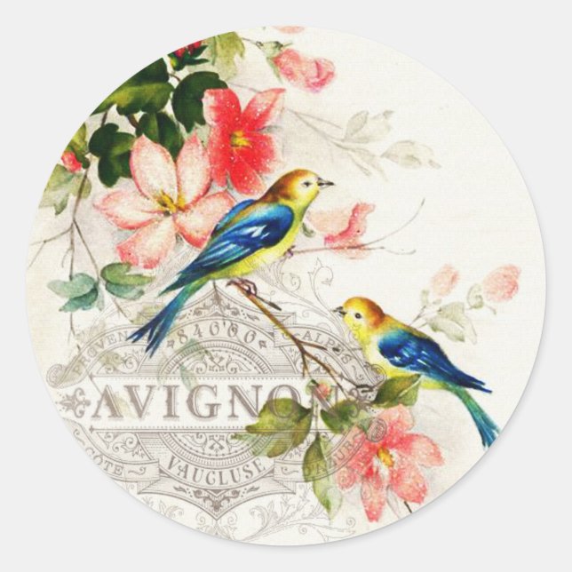 Adesivo Papel de carta de Aves Românticas Francesas Vintag (Frente)
