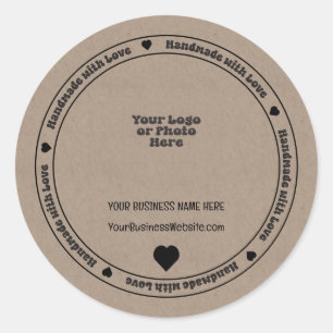 Adesivo Papel Kraft para Negócios Feito à Mão com Amor