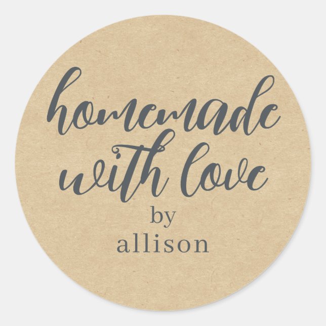 Adesivo Papel Kraft Personalizado Feito com Amor (Frente)