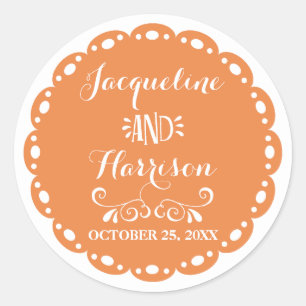 Adesivo Papel Picado Envelope Seal Orange Fiesta Wedding