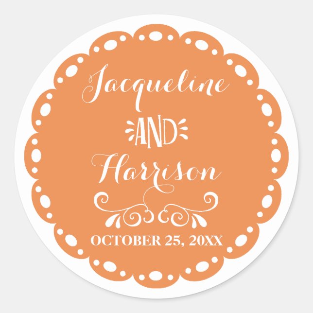 Adesivo Papel Picado Envelope Seal Orange Fiesta Wedding (Frente)