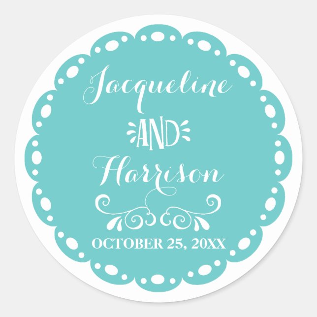 Adesivo Papel Picado Envelope Selo Aqua Fiesta Wedding (Frente)