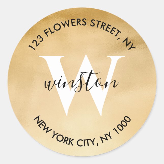 Adesivo Papel Timbrado com Monograma Dourado Brilho Modern (Frente)