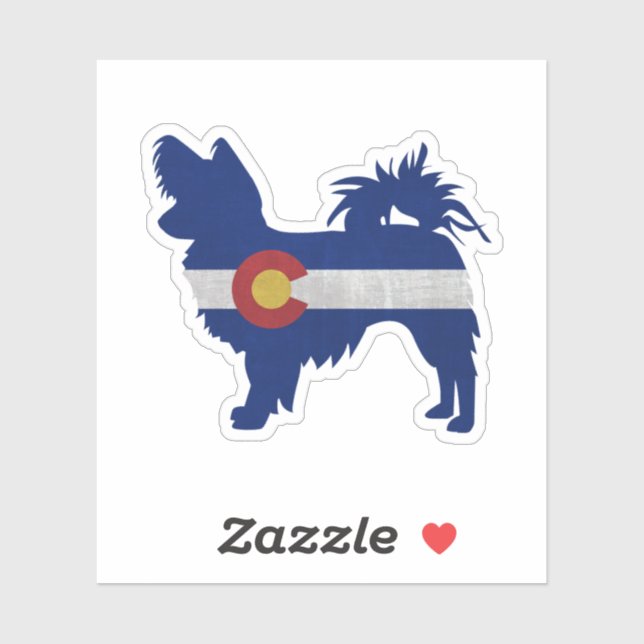 Adesivo Papillon Dog Breed Colorado Flag Silhouette (Folha)