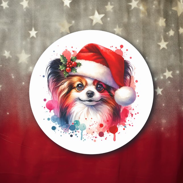 Adesivo Papillon Dog no Natal de Santa Hat (Criador carregado)