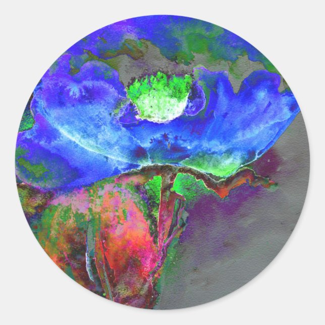 Adesivo papoila azul-abstrato floral azul-aquosa (Frente)