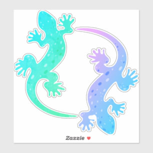 Adesivo Par de Gecko Aqua Roxo Verde Azul Vinil Personaliz
