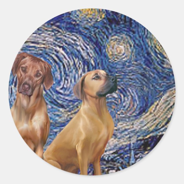 Adesivo Par de Ridgeback da Rodésia - Noite Estrelada (Frente)