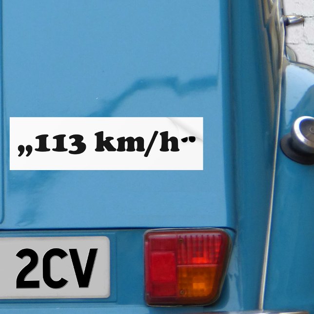 Adesivo Para Carro 2CV 113 kmh Oldtimer Speedlimit Tipografia (2CV Bumper Sticker in White with minimalistic Text in Black)