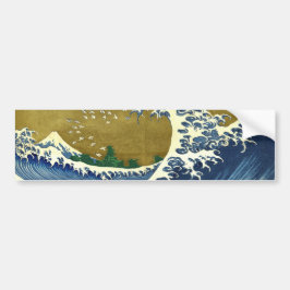 Adesivo Para Carro A Grande Onda (Azul e Dourado) (Katsushika Hokusai