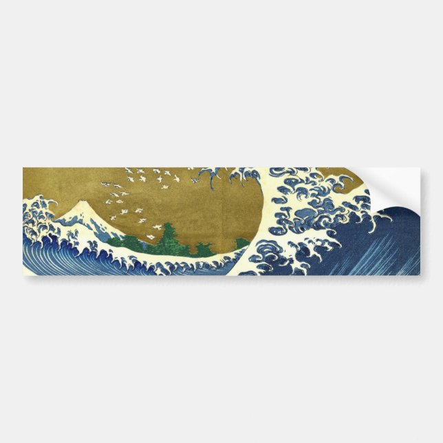 Adesivo Para Carro A Grande Onda (Azul e Dourado) (Katsushika Hokusai (Frente)