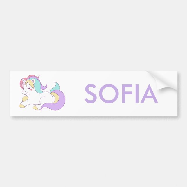 Adesivo Para Carro adicionar seu nome Cute Unicorn Personalizado (Frente)
