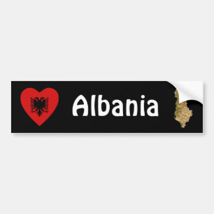 Adesivo Para Carro Albânia Flag Heart + Map Bumper Sticker