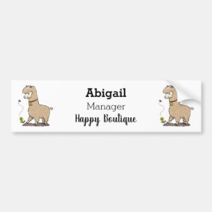 Adesivo Para Carro Alpaca feliz e giro com cartoon de borboleta