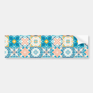 Adesivo Para Carro azulejos ornamentados em azul e laranja