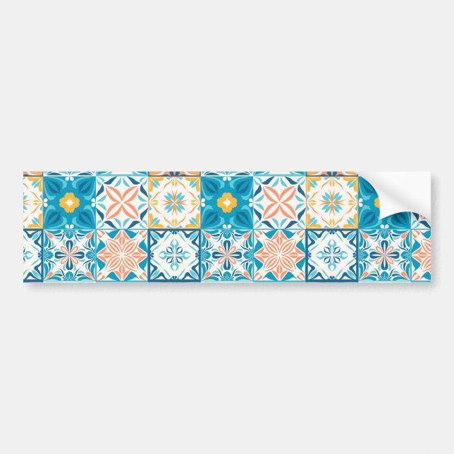 Adesivo Para Carro azulejos ornamentados em azul e laranja (Frente)