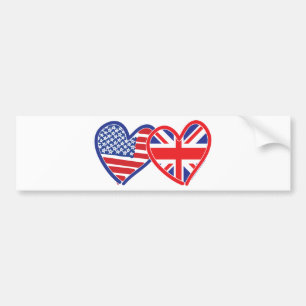 Adesivo Para Carro Bandeira Americana/Union Jack Flag Hearts