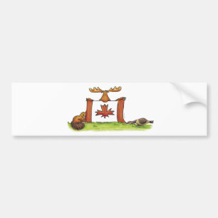 Adesivo Para Carro Bandeira canadense com alces, castor e ganso