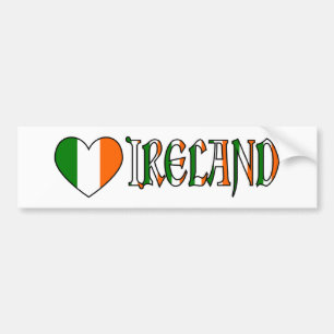Adesivo Para Carro Bandeira Coração Irlandês & Palavra Irlanda