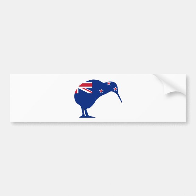Adesivo Para Carro Bandeira Nova Zelândia com a SIlhouette de Kiwi (Frente)