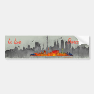 Adesivo Para Carro Barcelona Skyline watercolor in love