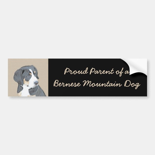 Adesivo Para Carro Bernese Mountain Dog Puppy Painting - Arte Origina (Frente)