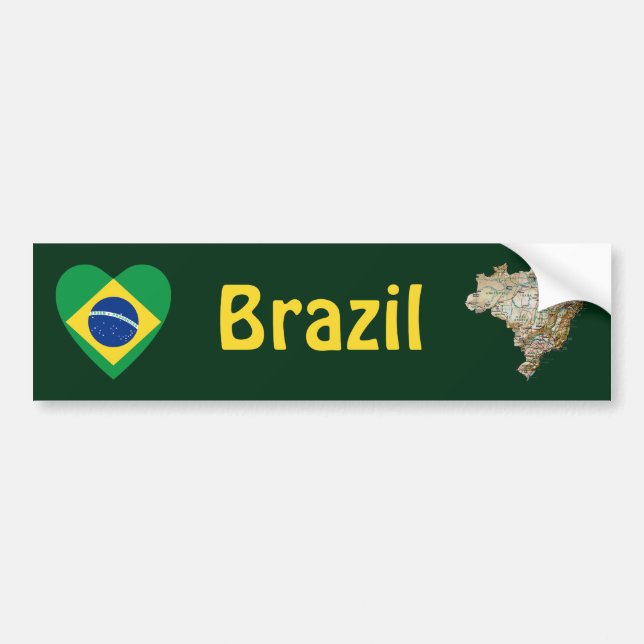Adesivo Para Carro Brasil Flag Heart + Map Bumper Sticker (Frente)