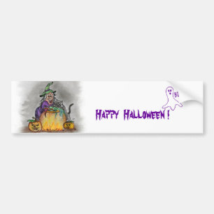 Adesivo Para Carro Bruxa e gato, Feliz Halloween!