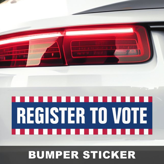Adesivo Para Carro Cadastre-se para votar na eleição política com bor (Register to vote political election striped border bumper sticker)