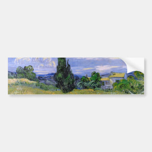 Adesivo Para Carro Campo de trigo verde com Cypress por Vincent van G