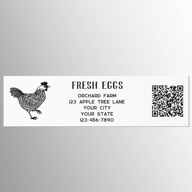 Adesivo Para Carro Código QR dos ovos frescos de fazenda (Fresh Eggs chicken hen bumper sticker with custom text, farm details and QR code)