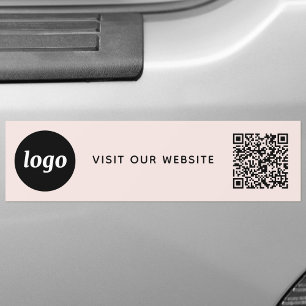 Adesivo Para Carro Código QR Empresarial Rosa Bege com Logotipo e Tex