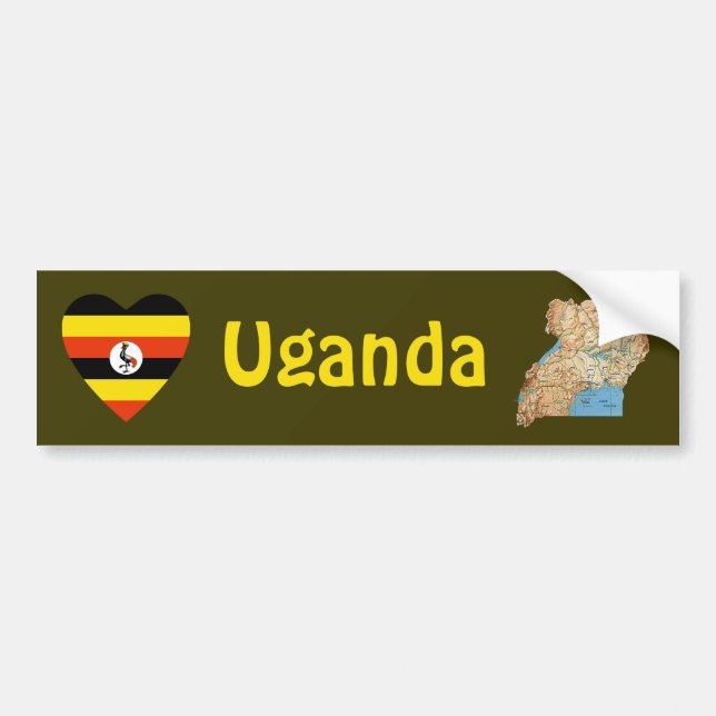 Adesivo Para Carro Coração da bandeira de Uganda + Autocolante no (Frente)