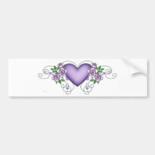 Adesivo Para Carro coração roxo com rosas & videiras