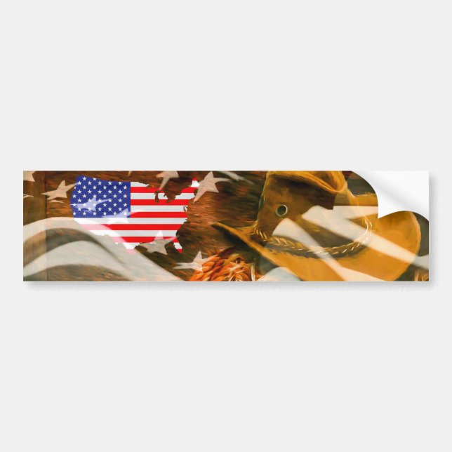 Adesivo Para Carro Cowboy Hat Lasso American Flag Sunrays (Frente)