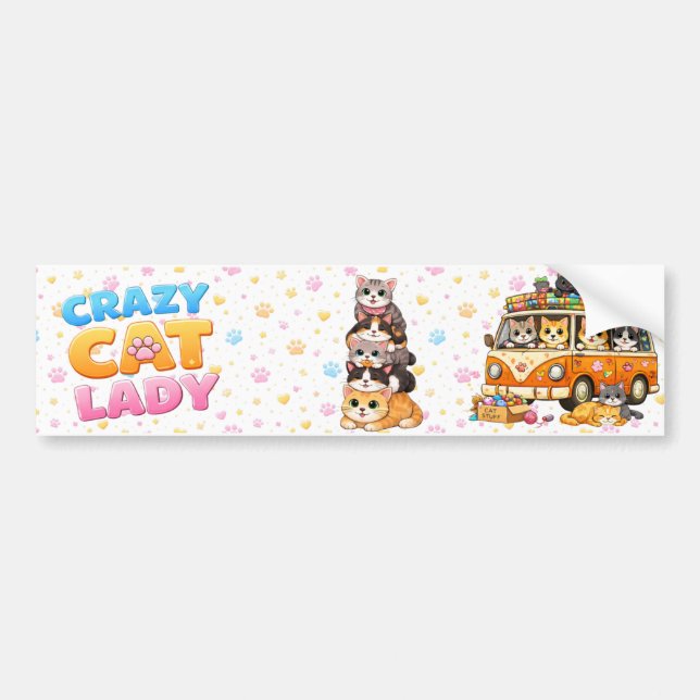 Adesivo Para Carro Crazy Cat Lady Funny Bumper Sticker  (Frente)