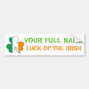 Adesivo Para Carro Dia de São Patrício Bandeira da Irlanda Trevo Nome