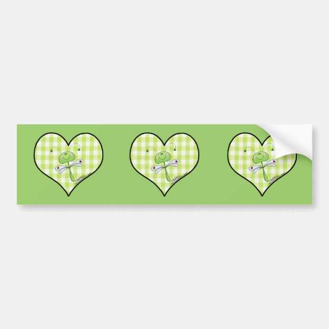 Adesivo Para Carro Dragon Fly em um coração verde de gingham (Frente)