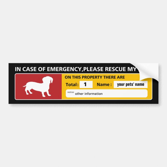 Adesivo Para Carro Emergency Sticker (dachshund) (Frente)